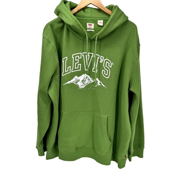 Levi's Hoodie Mens XXL Green Pullover Standard Fit Mountain Logo Long Sleeve - Picture 1 of 9